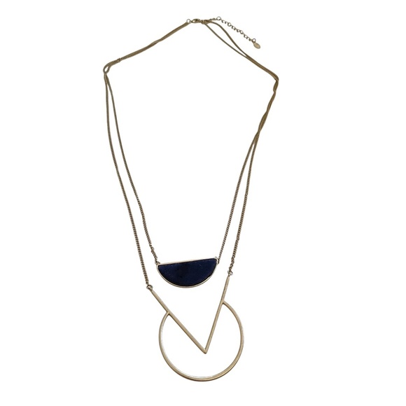 Ali Khan Chic Gold and Navy Geometric Necklace - Picture 1 of 7